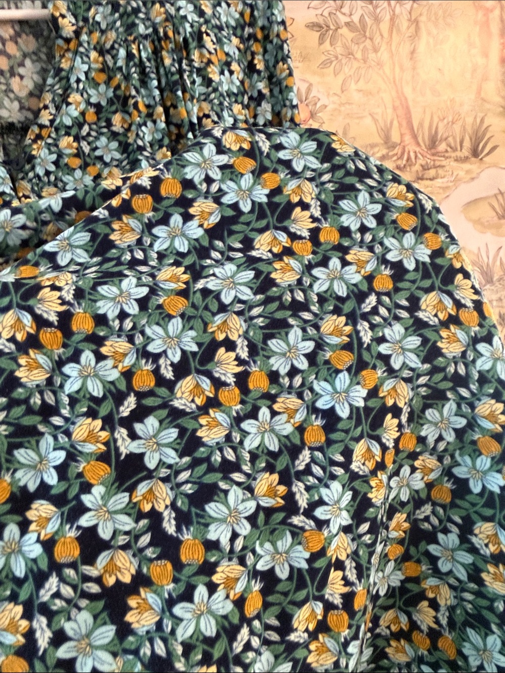 St. John's Bay Blue and Yellow Floral Button-Front Peasant Top - Picture 4 of 6